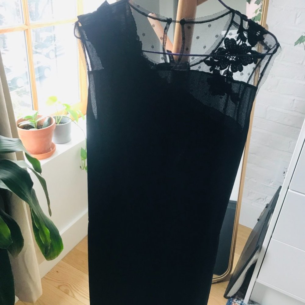 Classic BCBGMAXAZRIA Black Mesh Floral dress